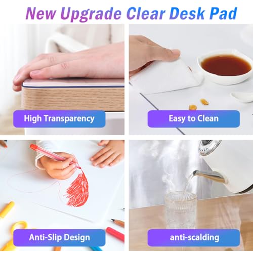 JanJunDec 17x36 Inch Multifunctional Clear Desk Pad Desk Mat for Desktop Laptop, Plastic Table Mat, Waterproof Table Cover, Transparent PVC Desk Protector Mat for Writing Desk End Table with Mouse Pad - size: 17x36 Inch