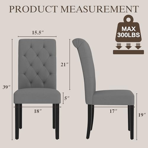 LSSBOUGHT Upholstered Dining Chairs Set of 2,Tufted Parsons Kitchen Chair with Solid Wood Legs, Modern Towel Fabric Side Chair for Dining Room/Restaurant(2pcs,Gray) - color: Gray-fabric, size: Set of 2