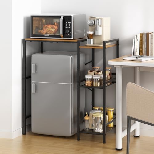 Mini Fridge Stand with Storage Shelves, Heavy Duty Metal Mini Fridge Stand 3-Tier Fridge Cabinet Baker Rack for Microwave Coffee Maker, Dorm,Kitchen, Apartment, 33.4Wx15.7Dx37.2H, Brown