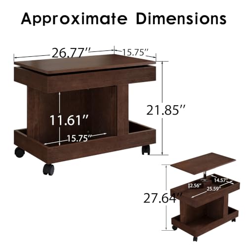 Multifunctional End Table with Wheels and 360° Rotating Desktop | Rolling Design, Storage Compartment, Sofa Side Narrow Table, Bedside Use, Living Room & Bedroom - color: Walnut-7.15