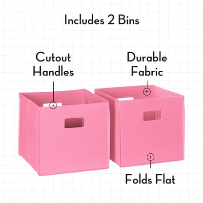 RiverRidge Folding Storage Bins - 2-pack of 10in Tall Pink Cubes | Fabric Bins, Set of 2 Storage Cubes, Cut-out Handles, Playroom Closet Organizer, Collapsible Cubby with Bottom Board Insert - color: 2 Pink 10in H Bins