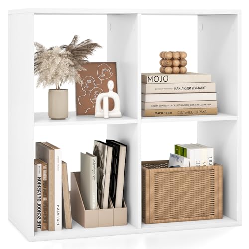 Tangkula 4-Cube Bookcase, 3-Tier Bookshelf with Open Compartments, Freestanding Cube Storage Organizer with Anti-Toppling Kits, Modern Display Shelf for Living Room, Study, Office, White (1,4-Cube) - color: White, size: 4-Cube