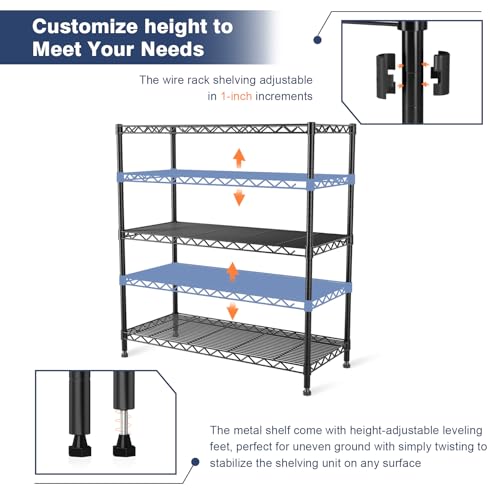 3 Tier Wire Shelf,Black Adjustable Metal Storage with Wheels | Heavy Load Capacity 900 lbs,Height Adjustable Design,35.4"Wx17.7Dx36.5H,Lockable 360°Wheels,Large Storage Space - color: 3-tier Black-35.4"x17.7" X36.5"(wxdxh)