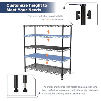 3 Tier Wire Shelf,Black Adjustable Metal Storage with Wheels | Heavy Load Capacity 900 lbs,Height Adjustable Design,35.4"Wx17.7Dx36.5H,Lockable 360°Wheels,Large Storage Space - color: 3-tier Black-35.4"x17.7" X36.5"(wxdxh)