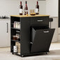 HQZX Rolling Kitchen Island with Trash Can Storage, Portable Kitchen Island on Wheels with Towel Rack & Spice Rack, Tilt Out Trash Can Cabinet with Drawer, Mobile Island Cart (Black) - color: Black