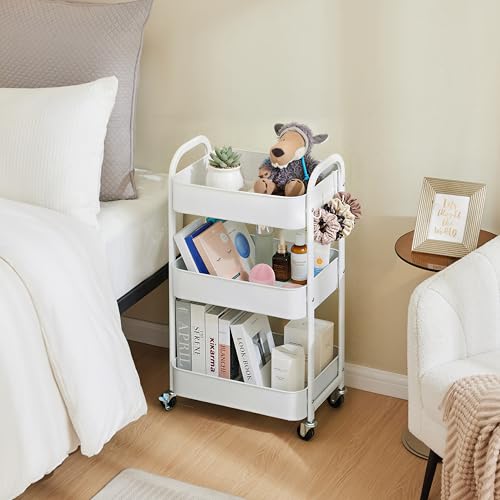 MAX Houser 3-Tier Rolling Utility Cart with Caster Wheels,Easy Assembly, for Kitchen, Bathroom (White) - color: White, size: 3-Tier Standard Cart