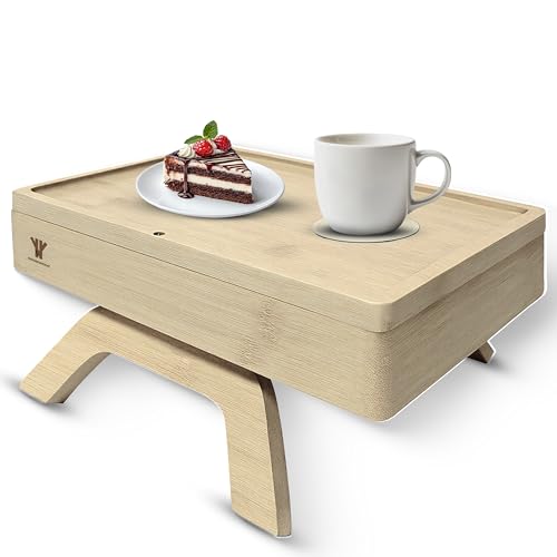 Bamboo Couch Arm Table, Sofa Arm Tray, 360 Rotating Table, Clip On Side Table for Couch, Perfect Size for Remotes, Storage and Includes 4 Bonus Coasters, 13x9.25x2.5in, Natural - color: Natural