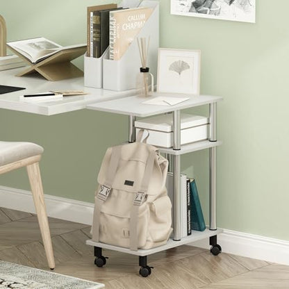 Furinno Turn-N-Tube Side Table, 3-Tier C-Shape End Table with Wheels, Toolless Assembly Night Stand, Bedside Table with Open Shelf, for Living Room, Bedroom, White Oak/Stainless Steel - color: White Oak/Stainless Steel