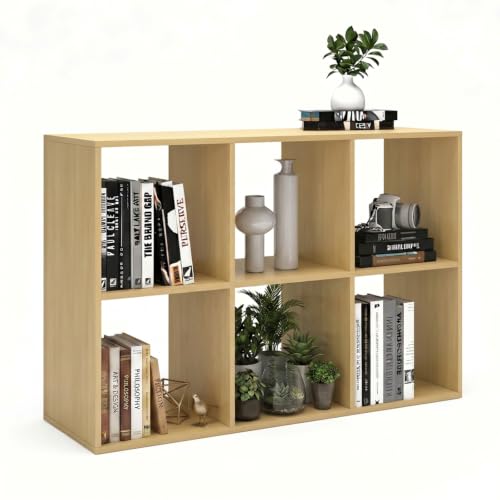6 Cube Shelf with Anti-Tipping Kits + Reversible Open Back Bookcase, Multi Layer and Multi Grid Partition Layout (Oak 11in) - color: Oak, size: 6 Cube 11in