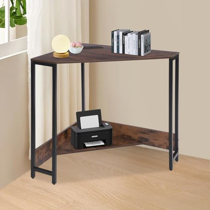Corner Desk Small Desk with Outlets Corner Table for Small Space, Corner Computer Desk with USB,Brown