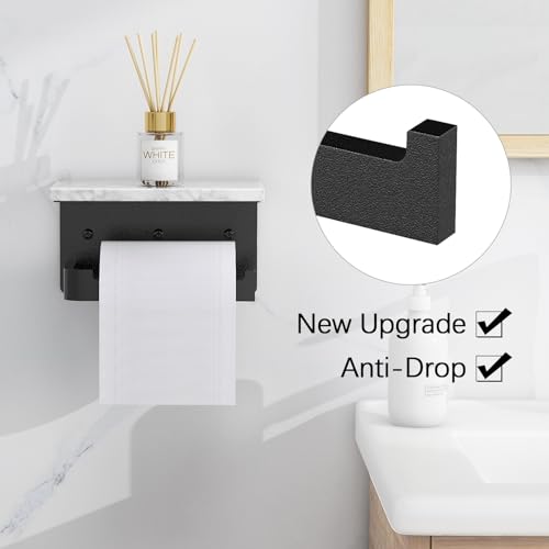 Gypie Toilet Paper Holder with Shelf, Extended Base Wall Mounted, Marble Toilet Roll Holder Black for Bathroom Washroom - color: Black, size: Marble
