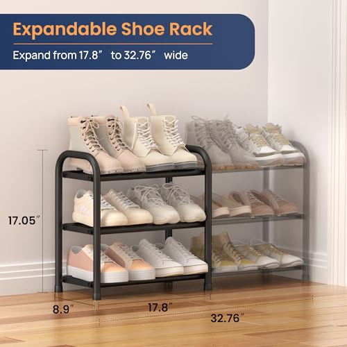 ENJOYBASICS 3 Tier Expandable Shoe Rack for Closet, Free Standing Metal Shoe Shelf Storage Organizer Holder 12 Pairs, Adjustable Width Shoe Rack for Entryway Small Space, Black - size: 3 Tier (6-12 Pairs)