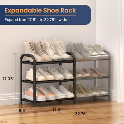 ENJOYBASICS 3 Tier Expandable Shoe Rack for Closet, Free Standing Metal Shoe Shelf Storage Organizer Holder 12 Pairs, Adjustable Width Shoe Rack for Entryway Small Space, Black - size: 3 Tier (6-12 Pairs)