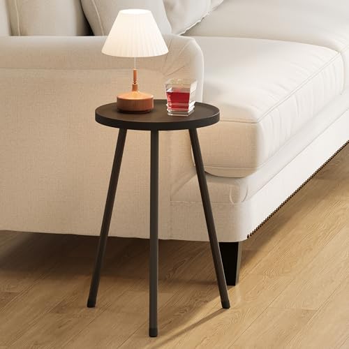 Small Couch Side Table, Drink Table, Mini Round End Table, Coffee Table, Snack Table for Small Spaces, Living Room, Bedroom, Sofa LET520BK - color: Black, size: 11.8 X 11.8 X 20.8 Inches
