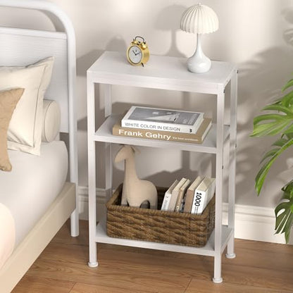 Narrow Side Table for Small Space, 3 Tier Slim End Table, Thin Nightstand, Skinny Snack Couch Table, Sofa Bedside Table, Tall Plant Stand in Living Room, Bedroom, Study, Kitchen and Balcony (White) - color: White, size: 3-Tier (7.9''D*17''W*26.6''H)