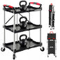 Folding Service Cart,Rolling Utility Cart,330 LBS Collapsible Service Cart,3 Shelf Heavy Duty Foldable Tool Cart