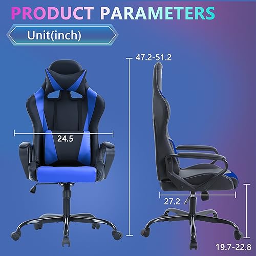 PayLessHere Ergonomic Racing Desk Chair Gaming Chair Computer Chair with Armrests 360° Swivel & Caster Pu Desk Task Chair Executive Headrest Lumbar Support for Back Pain Women Men and Adults, Blue - color: Blue