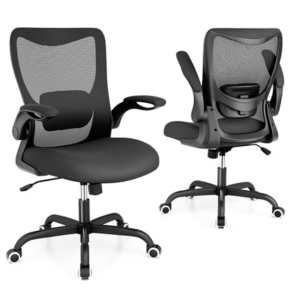 MUXX.STIL Office Chair, Ergonomic Desk Chair with Adjustable Lumbar Support and Flip up Armrest, Breathable Mesh Computer Chair for Home Office, Black - color: Black