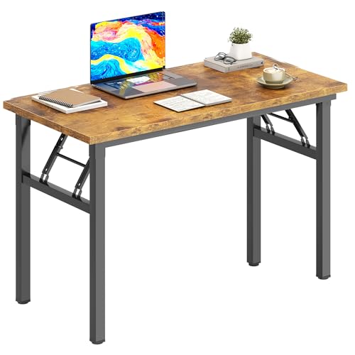 DlandHome 31.5 Inch Small Folding Computer Desk for Home Office, Retro | Foldable Writing Table for Small Spaces Bedroom, No Assembly Required, Wood Top Metal Frame, Collapsible Compact Easy Storage - color: Retro, size: 31.5 Inches