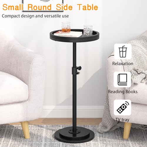 Small Side Table, Drink Table, Height Adjustable Round End Table, Pedestal Side Table for Small Spaces in Living Room, Bedroom, Black - color: Black-standard