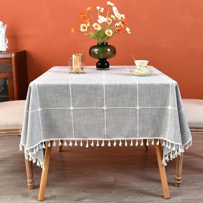 Plaid Farmhouse Tablecloth Checkered Cotton Linen Heavy Weight Table Covers Square 70x70 Inch - color: Grey, size: 70" x 70" (Square)