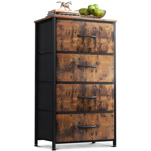 AODK Small Dresser for Bedroom with 4 Storage Drawers, Vintage | Dressers Chest of Drawers Fabric Dresser with Sturdy Steel Frame, Dressers for Closet with Wood Top - color: Vintage