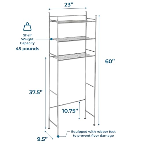 Honey-Can-Do 3-Tier Metal Bathroom Shelf Space Saver, Over The Toilet Storage Rack Organizer, Adjustable Chrome Wire Shelving Unit for Towels & Toiletries, 9.5 x 23 x 60 in - style: 3-Tier Bathroom Tower Shelf