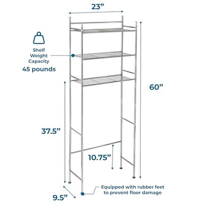 Honey-Can-Do 3-Tier Metal Bathroom Shelf Space Saver, Over The Toilet Storage Rack Organizer, Adjustable Chrome Wire Shelving Unit for Towels & Toiletries, 9.5 x 23 x 60 in - style: 3-Tier Bathroom Tower Shelf