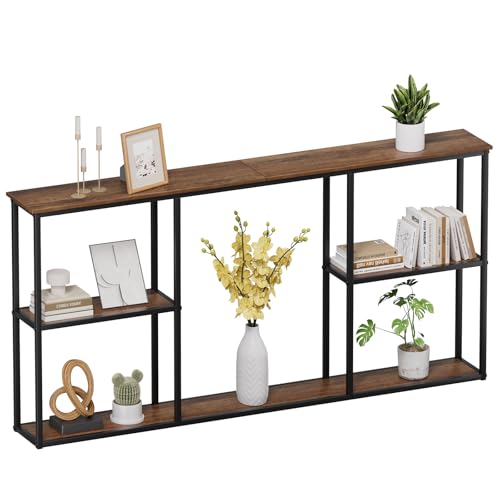 WOHOMO Console Table, 3-Tier Small Entryway Tables, Narrow Sofa Table for Hallway, Rustic Brown (63 inch) - color: Walnut, size: 63"