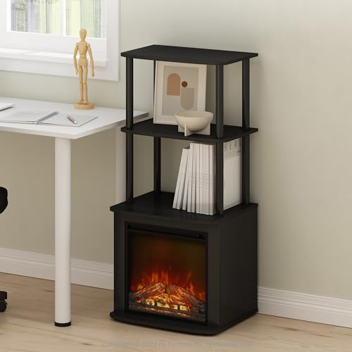 Furinno Turn-N-Tube Side Table, 3-Tier NO Heat Fireplace End Table with Open Shelf, Electric Fireplace Display Night Stand, Bedside Table, for Living Room, Bedroom, Americano/Black - color: Americano, size: 3-Tier Tall Side Table, style: No Heat Fireplace