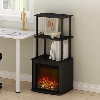 Furinno Turn-N-Tube Side Table, 3-Tier NO Heat Fireplace End Table with Open Shelf, Electric Fireplace Display Night Stand, Bedside Table, for Living Room, Bedroom, Americano/Black - color: Americano, size: 3-Tier Tall Side Table, style: No Heat Fireplace
