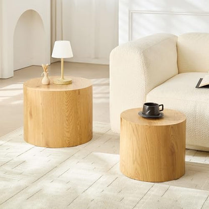 Nesting Coffee Table Set of 2, Modern Round Coffee Table, Accent Side Tables for Small Spaces Living Room Office,Wood - color: Wood