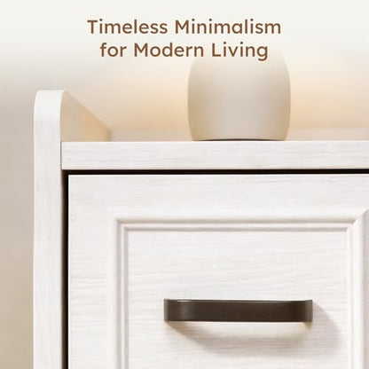 Narrow Nightstand Set of 2, Modern White Bedside Table with Drawers & Open Shelf, Modern End Table for Bedroom Small Spaces, Apartments, Renters - color: Narrow White