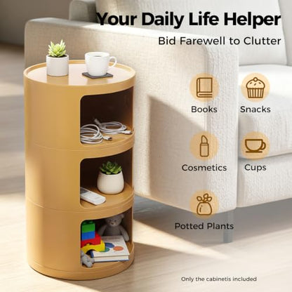 3 Tier Round Bedside Table, Round Storage Cabinet, Narrow Storage Cabinet for Bedroom Living Room Small Spaces (Yellow) - color: Yellow