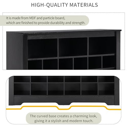 Harper & Bright Designs Sleek Design 24 Shoe Cubby Console, Modern Shoe Cabinet with Curved Base, Versatile Sideboard for Hallway, Bedroom, Living Room, Black - color: Black, size: 35''