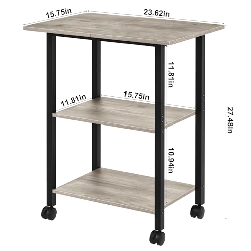 Lerliuo 3-Tier Printer Stand, Industrial Mobile Printer Table with Storage Shelf and Steel Frame, Rolling Printer Cart Holder with Lockable Wheels for Home, Office (Oak) | Oak Mobile Printer Cart Holder for Home Office, Lockable Wheels, Open Storage Shelf