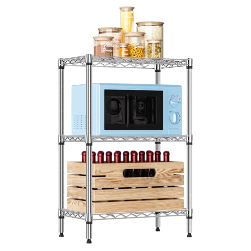 IZEUK 3 Tier Heavy Duty Steel Storage Shelves, Metal Shelf Wire Shelving Rack for Pantry, Kitchen, Cloakroom or Office Organization (13.8" D x 23.6" W x 35.5" H, 750LBS, Chrome) - color: Chrome, size: 3 Tier, 13.8" D x 23.6" W x 35.5" H