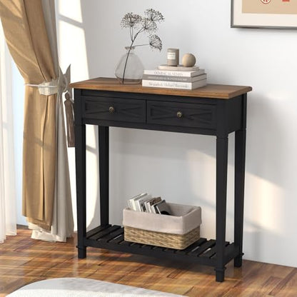 Kinpaw Narrow Console Table with Storage- Black Entryway Table, Small Sofa Table with Drawer & Storage Shelf for Hallway, Entryway, Foyer, Behind Couch, Living Room Furniture, Wood - color: Black-2 Drawers