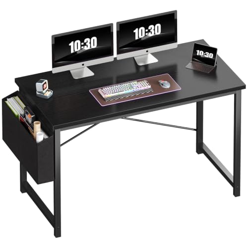 OLIXIS Computer Desk, 47 Inch Gaming Desks for Home Office Small Spaces | Writing Study Craft Work Table, Computer Workstation for Bedroom with Storage Bag, Black - color: Black Table Top &Black Legs, size: 47 Inch