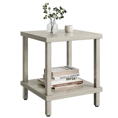 MMEOLUOOK Large End Table Square Side Table Modern Sofa Table 20 Inch Industrial Coffee Table NightStand with 2-Tier Storage Shelf for Living Room Bedroom Oak Grey MLBZ06Z - color: Oak Grey