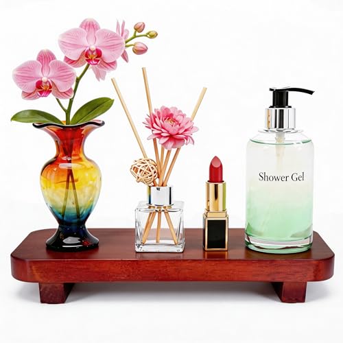 ECOECO Wood Riser for Decor,Widen Size Pedestal Stand for Bathroom,Farmhouse Decorative Tray Soap Holder for Perfume,Candle,Sponge,10" x 6"- Red Brown - color: Red Brown, size: M:10*6