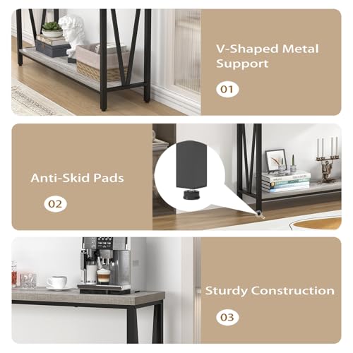 FOLUBAN Industrial Sofa Console Table, Rustic Wood and Metal Entryway Hallway Table for Living Room Entrance, 43.3 Inch Light Grey - color: Light Grey