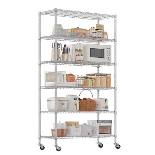 Homdox 6-Tier Wire Shelving Unit with Wheels, Adjustable Metal Storage Shelves, Rolling Storage Rack for Garage, Pantry, Kitchen, Laundry Room, 46 x 18 x 84 Inch, Silver - color: Silver, size: 18"Dx 46"Wx 84"H, 6 Tier