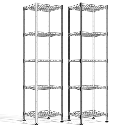 DurayLoly Set of 2 Metal Shelving-5 Tier Storage Shelves:AdjustableShelving and Units Standing Shelving Storage Rack Narrow Shelf for Kitchen Pantry Closet Office 12''Wx12''Dx49''H Chrome - color: Chrome, size: 12''Wx12''Dx49''H(2 pieces)