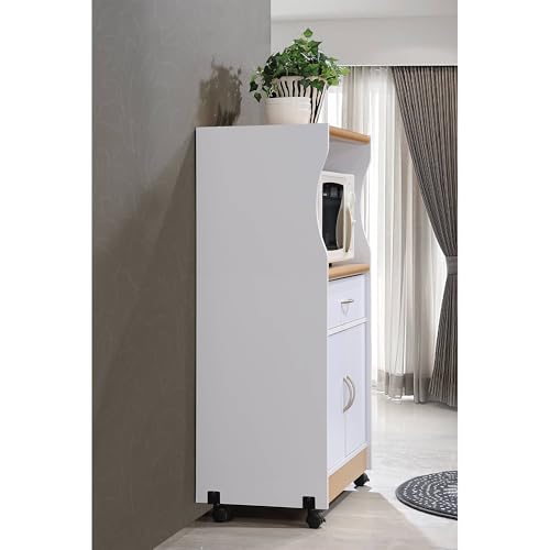 Kitchen Accent Cart with Wheels - White Storage Cabinet, Microwave Stand, Compact Design - 15.50" L x 23.60" W x 45.40" H
