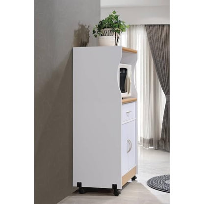 Kitchen Accent Cart with Wheels - White Storage Cabinet, Microwave Stand, Compact Design - 15.50" L x 23.60" W x 45.40" H