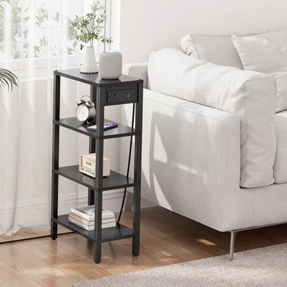 TUTOTAK Narrow Side Table Set of 2, Small End Table with Charging Station | 4-Tier Skinny Sofa Table, Slim Nightstand, Easy Assembly for Living Room, Bedroom, Black TB01BK0802 - color: Black, size: 4-tier