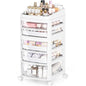 Rolling Cart with 5 Drawers, Clear Plastic Drawer Organizers, Dust Proof Under Desk Storage for Makeup, Skincare, Art Crafts and Baby Items, Acrylic Cosmetic Organizer with Dividers, Vanity Cart - size: 5 Tier
