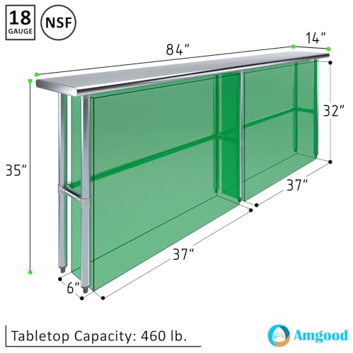 14 in. x 84 in. Open Base Stainless Steel Work Table | Residential & Commercial | Food Prep | Heavy Duty Utility Work Station | NSF - size: 84 in. Length x 14 in. Width