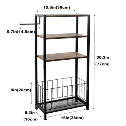 Freestanding Toilet Paper Holder with Storage Wood Shelf Adjustable Feet Bathroom Toilet Paper Stand Holder with Extra Roll Storage Basket Narrow Side Tissue Holder For Bathroom Laundry Room Apartment